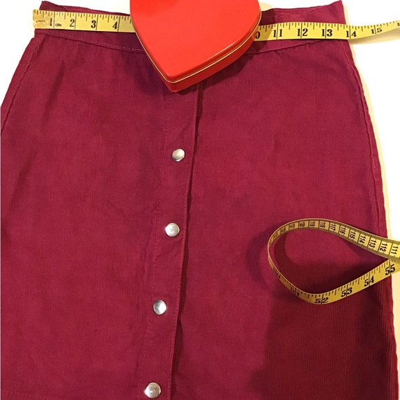 Maroon wine cranberry snap up corduroy mini skirt size L - Picture 4 of 14